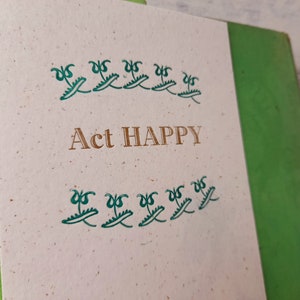 Act Happy letterpress postcard, word art print, happy postcard image 3