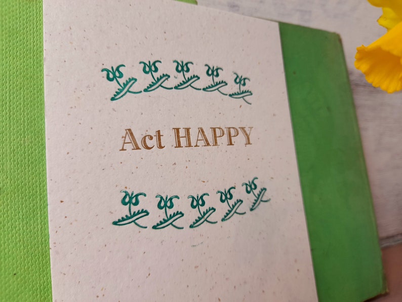 Act Happy letterpress postcard, word art print, happy postcard image 3