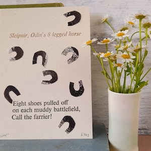 Sleipnir horse haiku postcard, letterpress print, poetry gift, Norse myth.