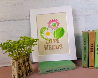 Daisy wall art, daisy painting, weeds, letterpress print