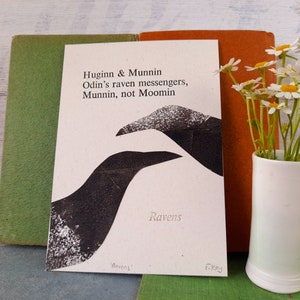 Huginn and Munnin haiku postcard, letterpress print, poetry gift, ravens, Norse mythology image 4