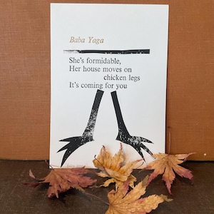 Baba Yaga haiku postcard, letterpress print, poetry gift