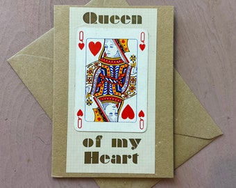 Queen of my Heart playing card letterpress greeting card. Queen of Hearts