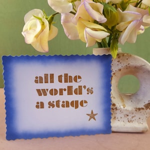 All the World's a Stage Shakespeare postcard art letterpress print