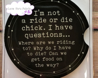 Ride or Die Chick Car Coaster, Traveling Girl Car Decoration, Sandstone Car Coaster, Cup Holder Coaster, Car Decor, Gift for Friend