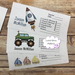Student Money Envelopes, Lunch Money, Back to School, Primary School Supplies, Organization Help, Personalized Envelopes for School, K4, K5