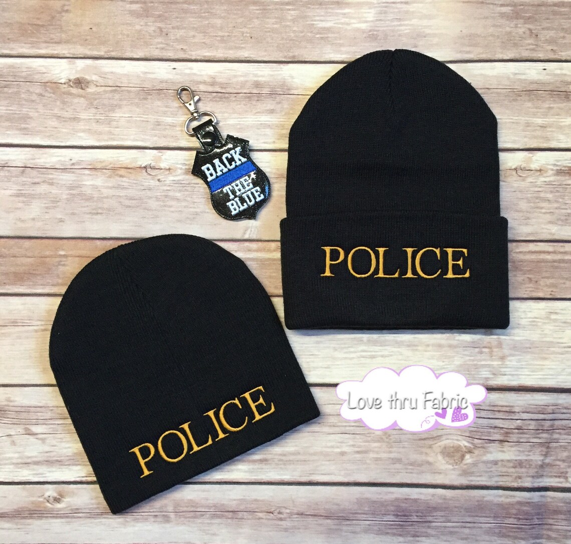 Police Skull Cap Police Beanie Embroidered Beanie Etsy