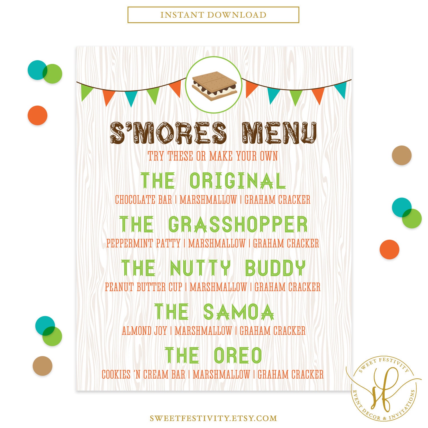 Camping Party Printable S'mores Menu S'mores Bar | Etsy