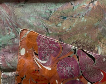 Double-Sided Multicolored Marbled and Swirl-Combed Tokyo Habotai Silk 14x72"