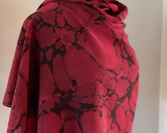 Red Italian vein Shawl 72x22” Water marbled silk