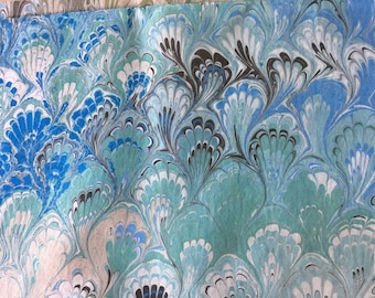 Blue green beige bouquet  Habotai Silk 14x72"