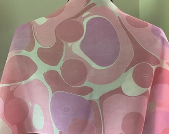 Barbie Pink Polka Dots water marbled silk 14x72”