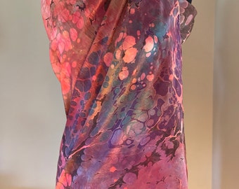 Sarong dress skirt rainbow random pattern water marbled habotai silk 70x44”