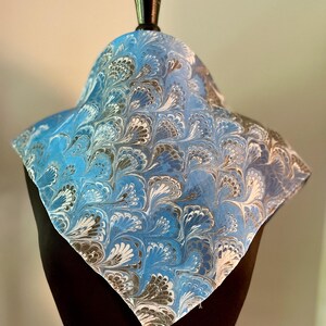 Blue Bouquet Silk Scarf: Habotai Pocket Square (21x21)