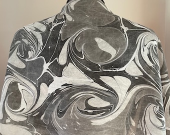 Black gray white French curl   water marbled 8mm Habotai silk.  Hang on the wall, use as a table runner or wear this unique piece