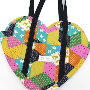 PATCHWORK - Canvas HEART Tote, summer Bag, carry-on - purse