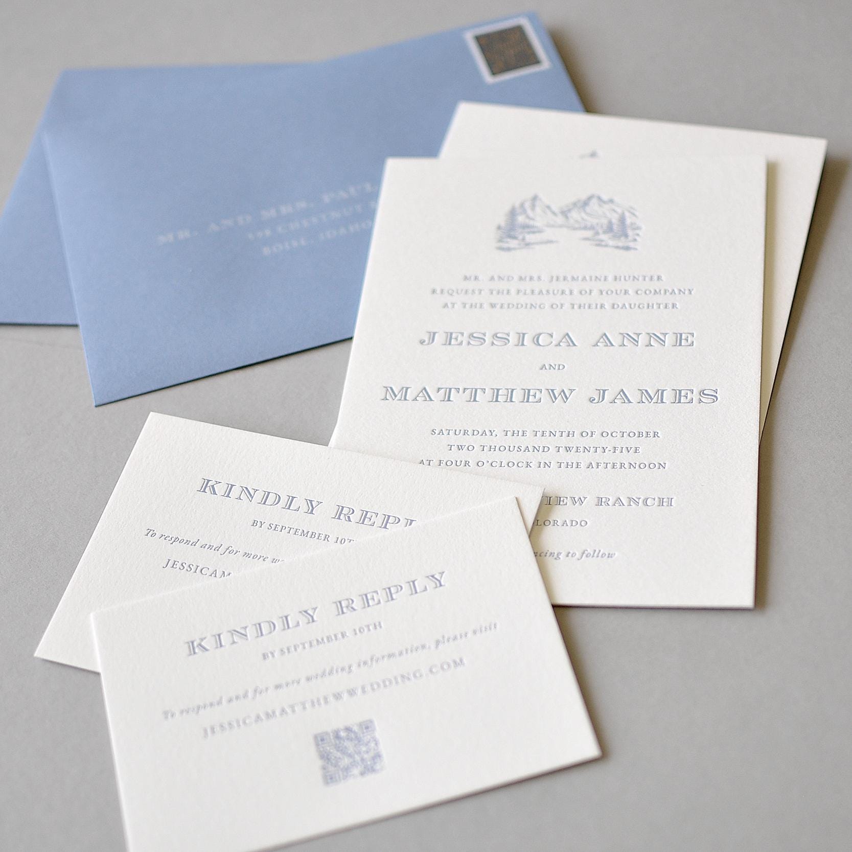 Letterpress A7 Mountain Invitation Suite - Complete With Reply Cards ...