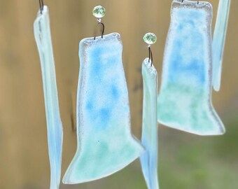 Recycled Glass Bottle Top Wind Chime | Kiln Fired Enamel Driftwood Coastal Decor