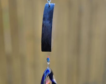 Handmade Football Wind Chime – Laser Cut Wood Top, Blue Glass Ring – Outdoor Decor