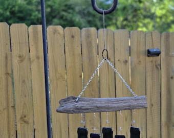 Campana de viento artesanal de vidrio y madera a la deriva – Botella reciclada, diseño de pájaros, decoración playera