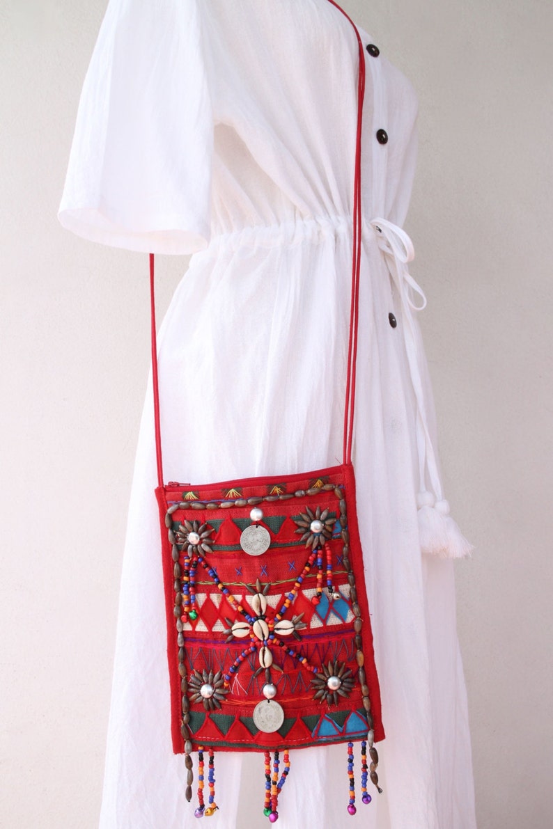 Red Crossbody Bag Red Tribal Bag Red Boho Bag Red Fabric Etsy