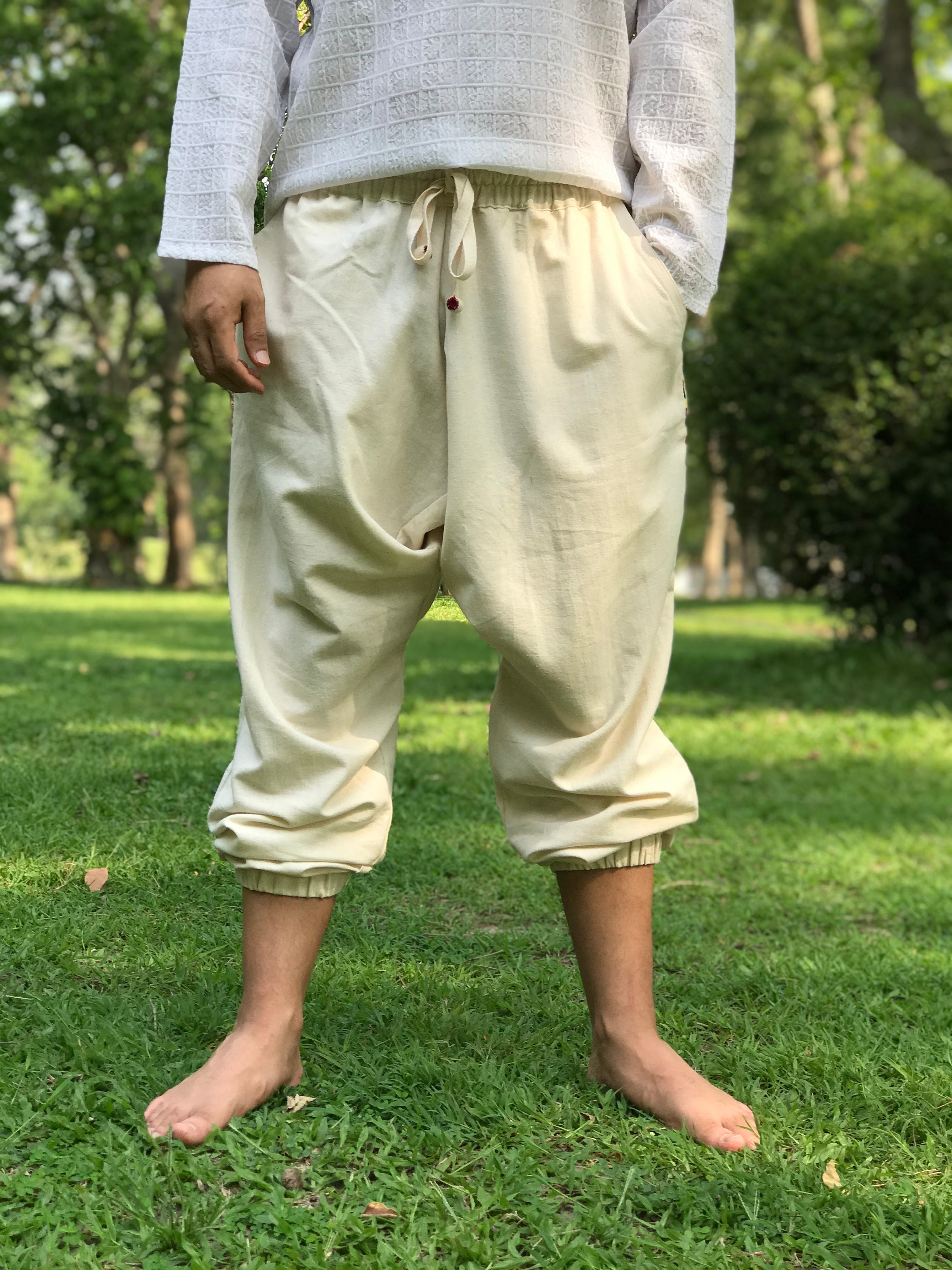 White Pure Cotton Harem Pants, Cotton Unisex Pants, Cotton Drop Crotch ...