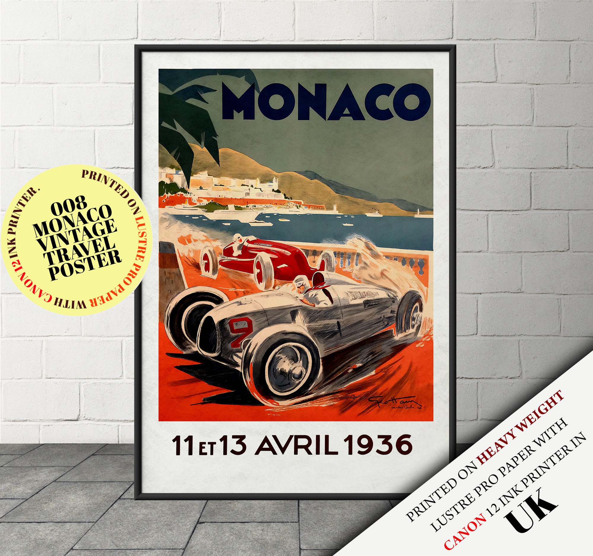 Vintage retro style, 1936 Monaco Grand Prix ,Travel Poster to Monaco Travel
