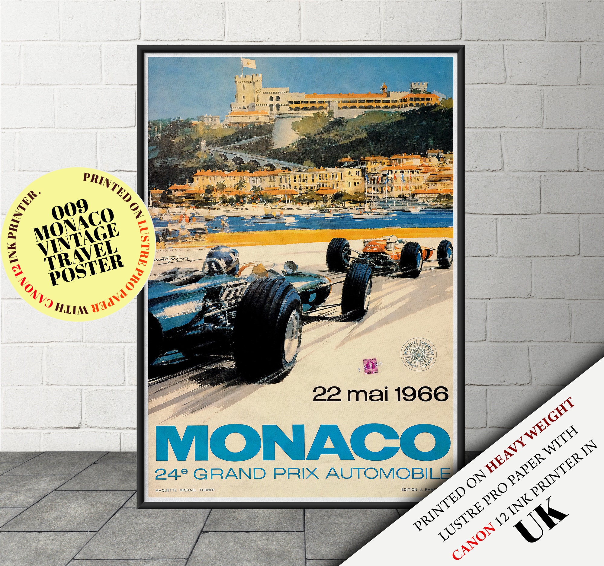 Vintage retro style, 1966 Monaco Grand Prix ,Travel Poster to Monaco Travel