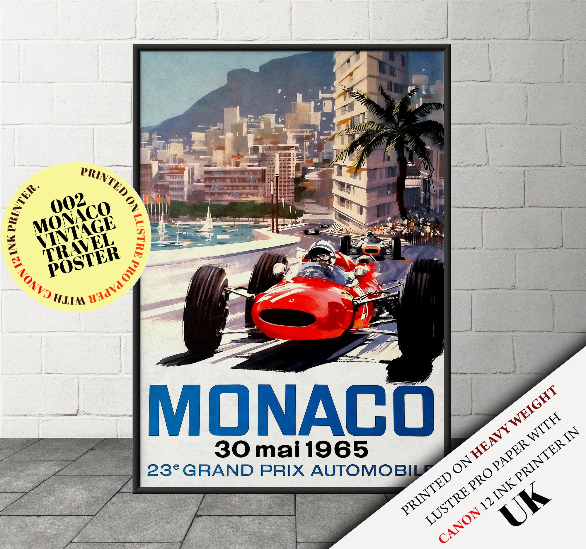 Vintage retro style, 1965 Monaco Grand Prix ,Travel Poster to Monaco Travel