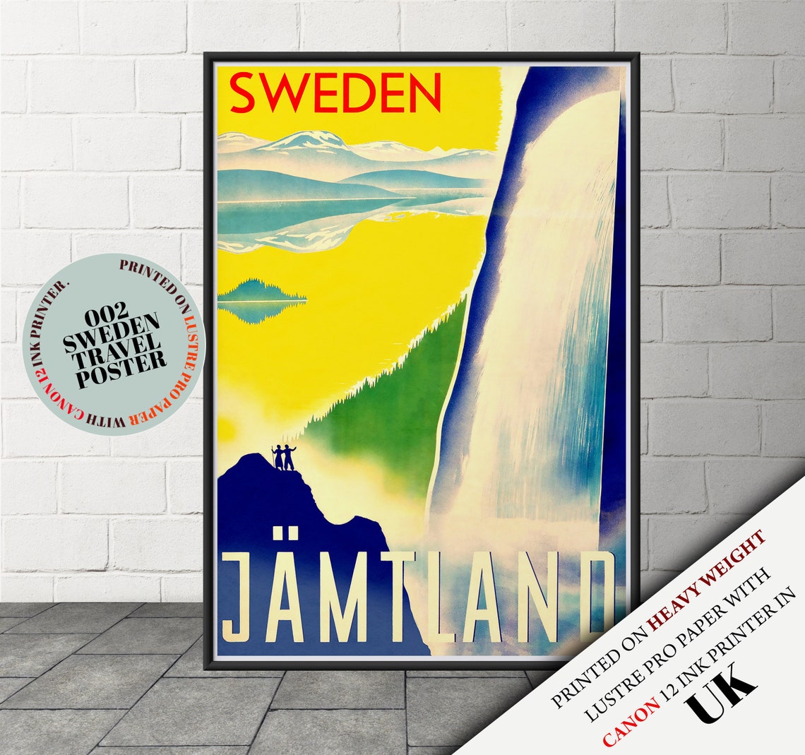 Vintage retro style Sweden Poster Sweden Jamtland Travel wall Etsy