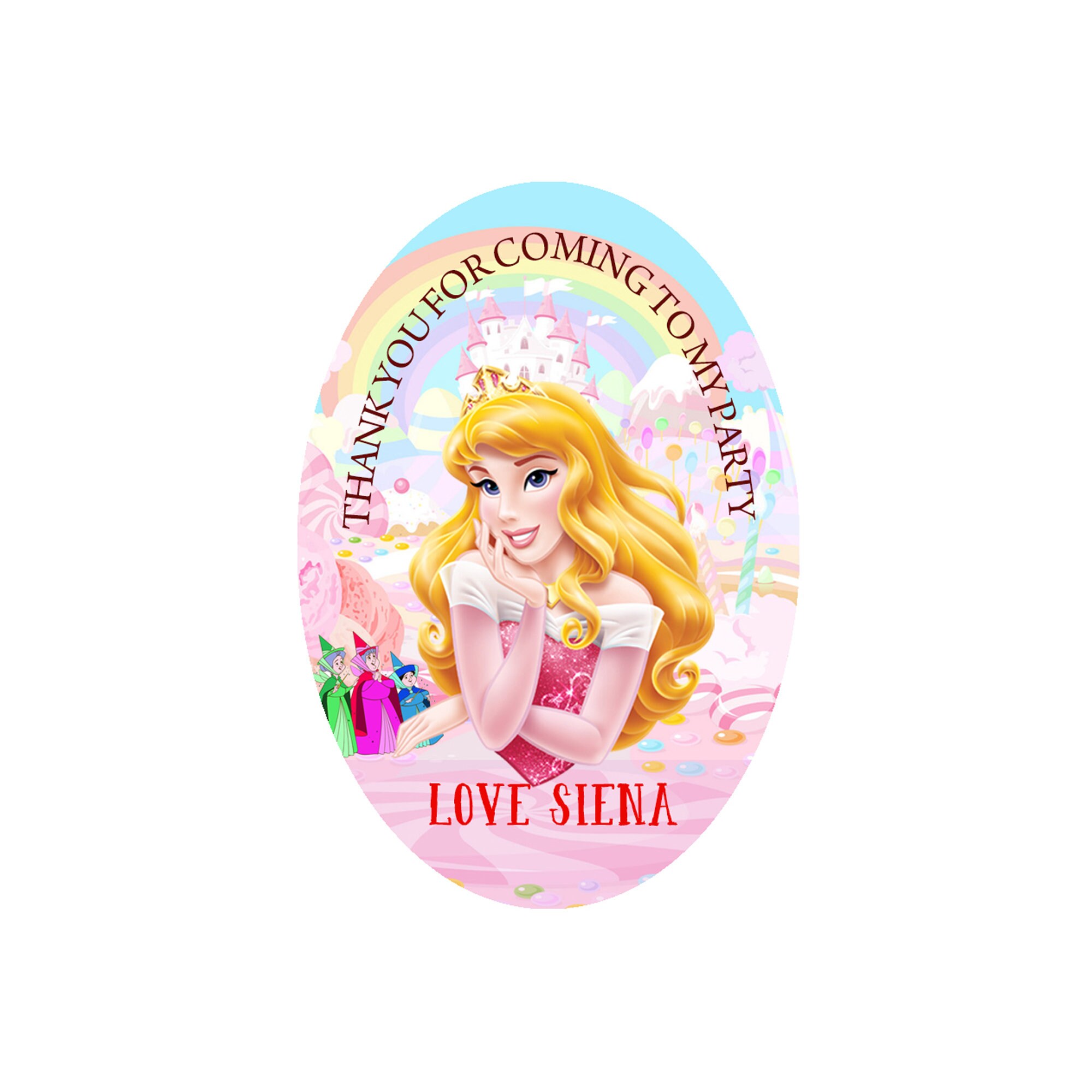 Design buddies Personalised Disney princess 50mm 2 Party Stickers thank you labels,thank you for coming to my party labels DS1 15 