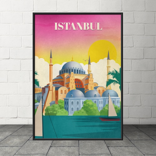 Istanbul Vintage Travel Poster Travel Decoration Wall Art Etsy