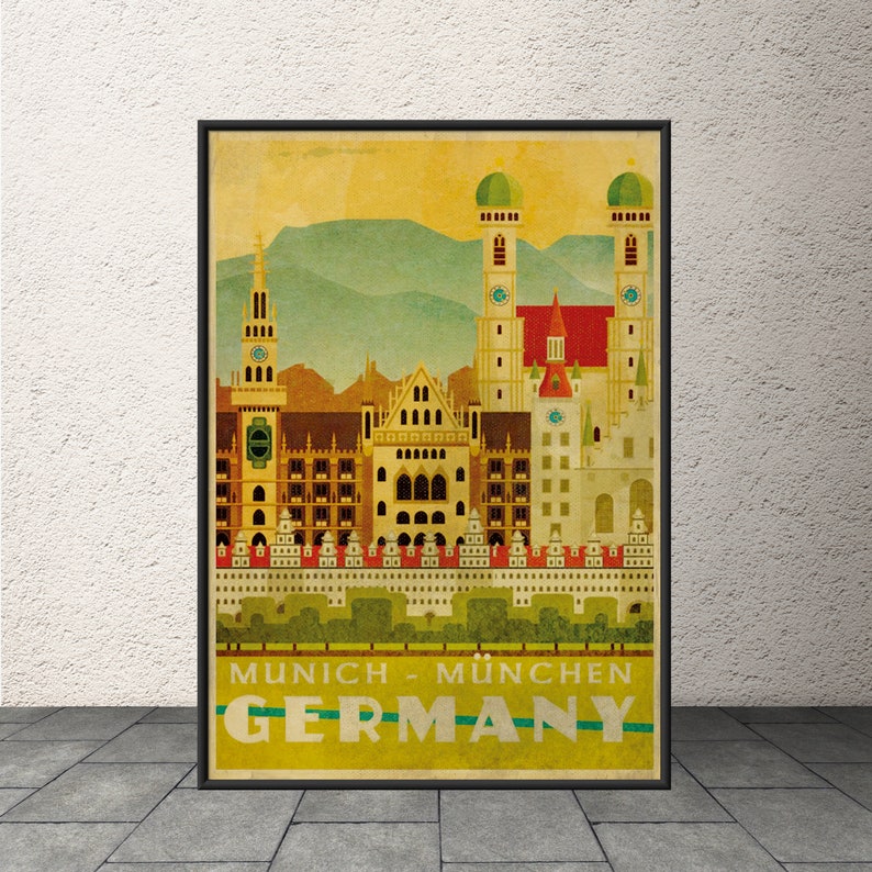 Vintage Munich Travel Poster Print Wall Art German Munich Etsy UK