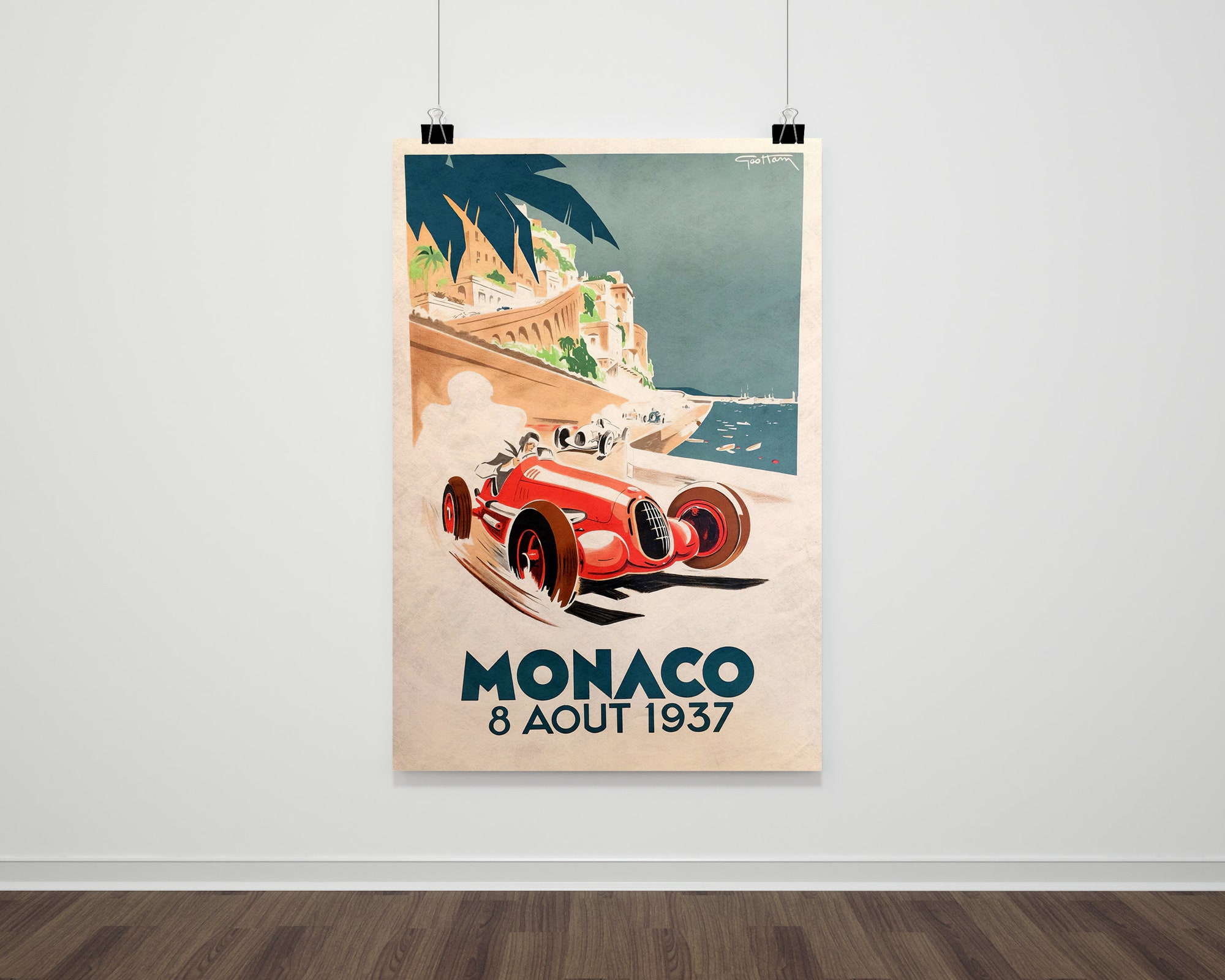 Vintage retro style, 1937 Monaco Grand Prix ,Travel Poster to Monaco Travel