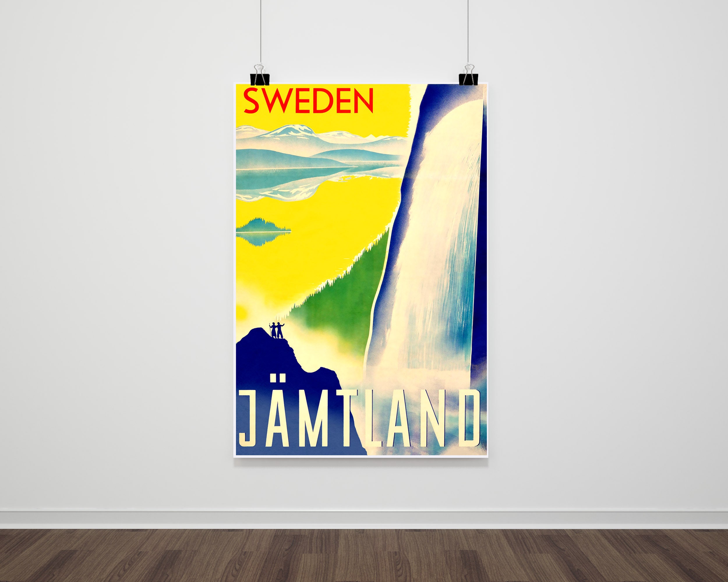 Vintage retro style Sweden Poster Sweden Jamtland Travel wall Etsy