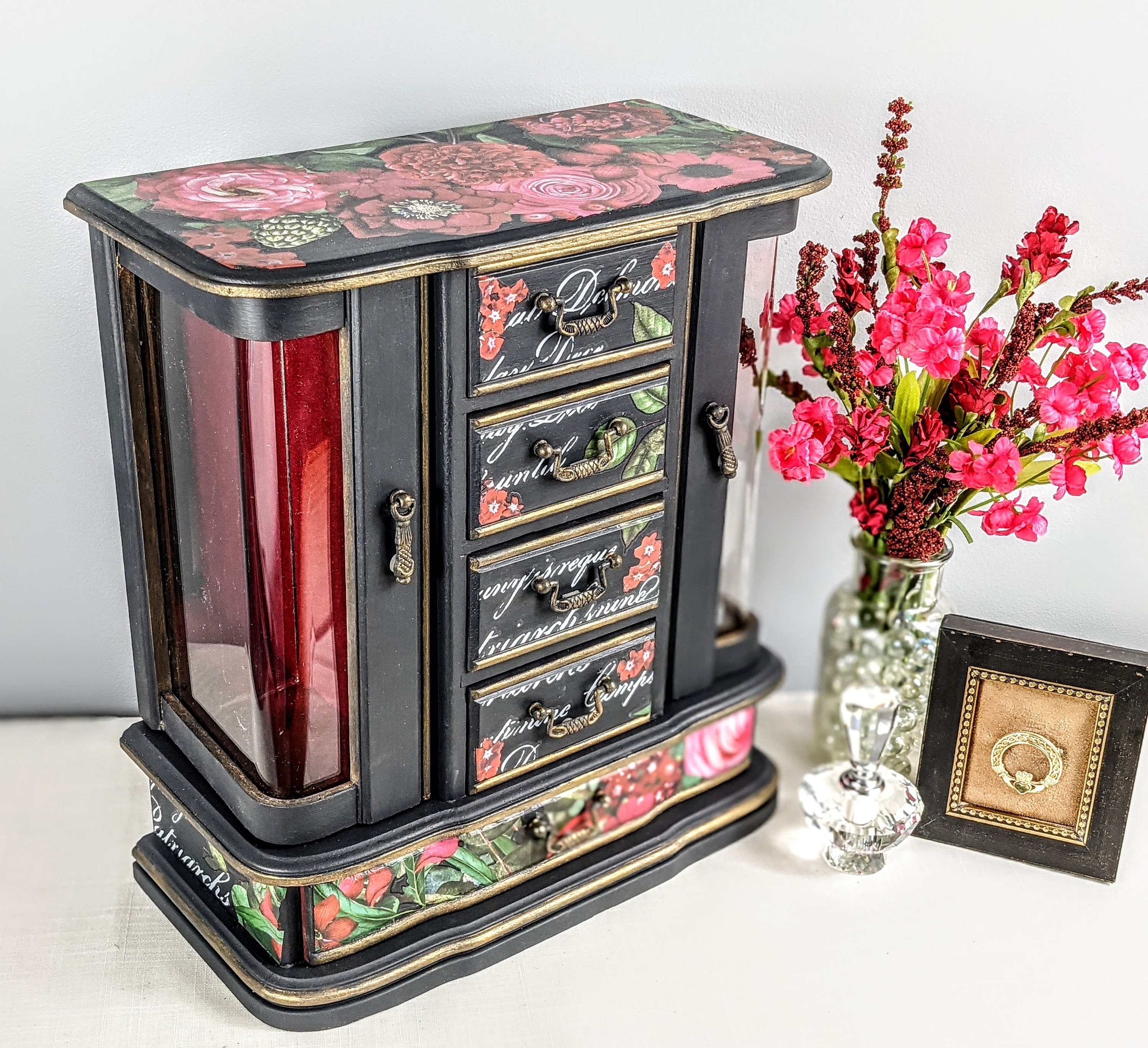 Black Jewelry Box Vintage Jewelry Armoire Upcycled Jewelry Etsy