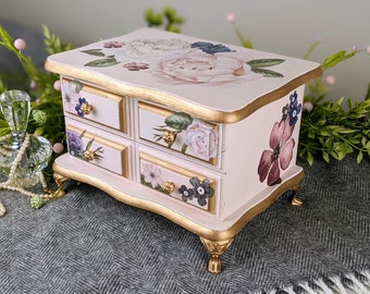 French Country Taupe Jewelry Box Jewelry Armoire Large Hand Painted Jewelry Box Jewelry Chest