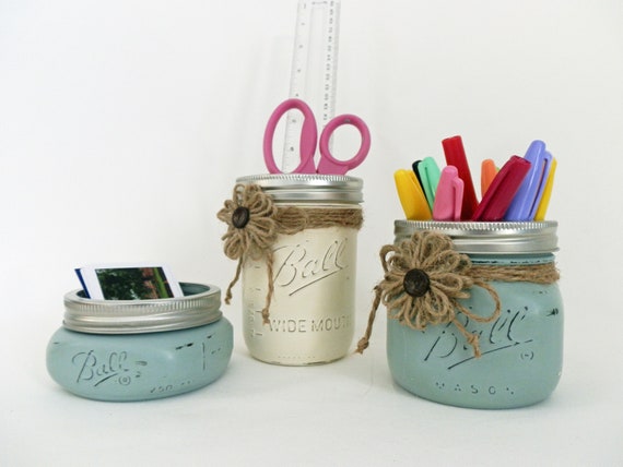 Mason Jar Set Desk Accessories Office Decor Bathroom Dorm Desk Etsy