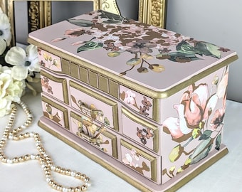 Pink Girls Painted Jewelry Box, Ladies Jewelry Box, Jewelry Armoire, Jewelry Chest, Upcycled Vintage Jewelry Box, Jewelry Storage