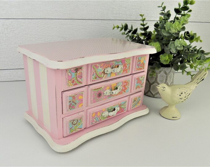 Girls Jewelry Box, Vintage Hand Painted Jewelry Chest, Gift for Girl