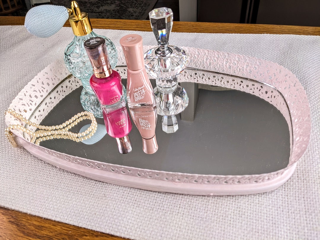 Pink Vintage Vanity Tray Mirrored Vanity Tray Cosmetic Tray Etsy