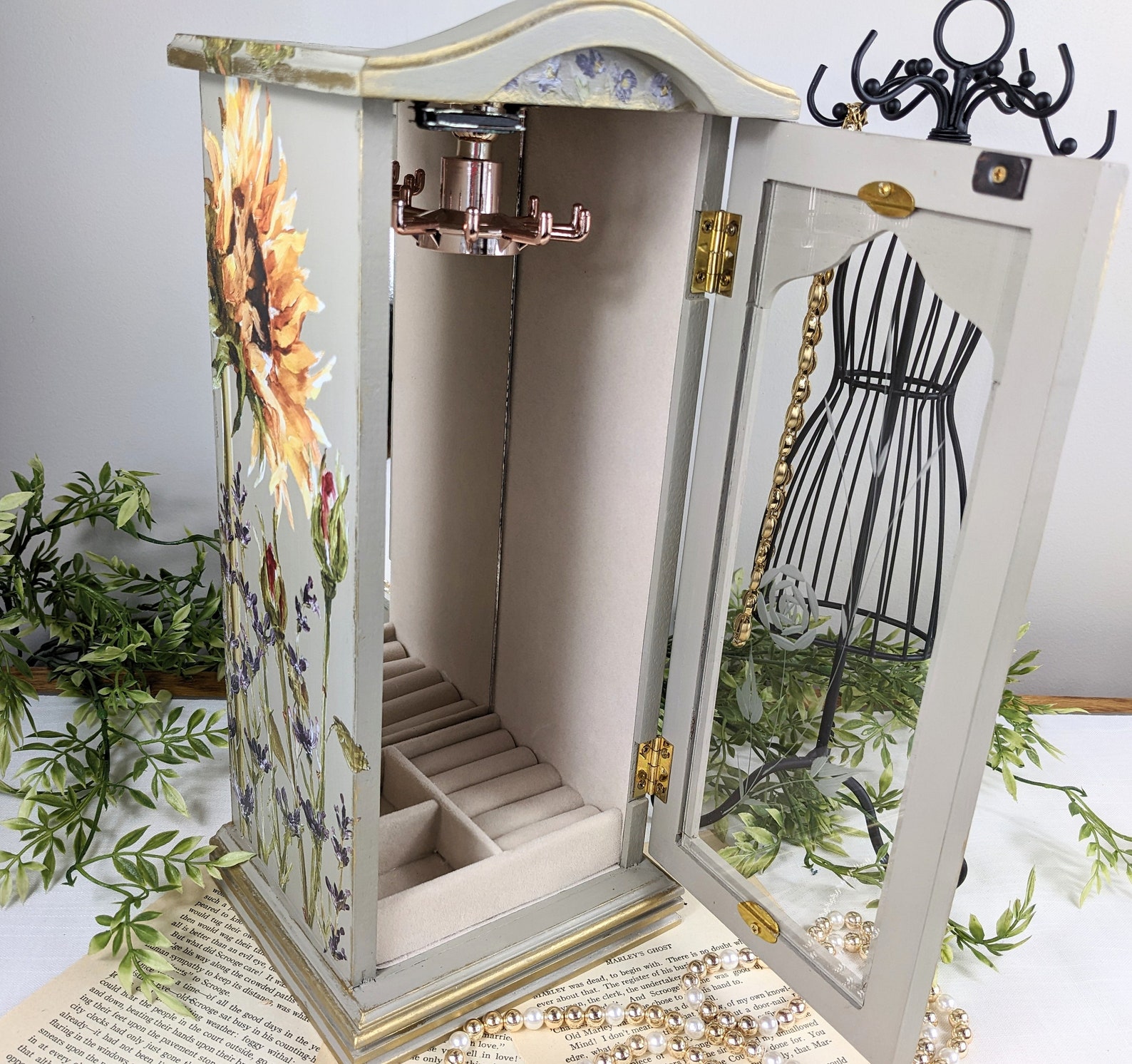 Tall Painted Jewelry Box Necklace Storage Jewelry Armoire Etsy