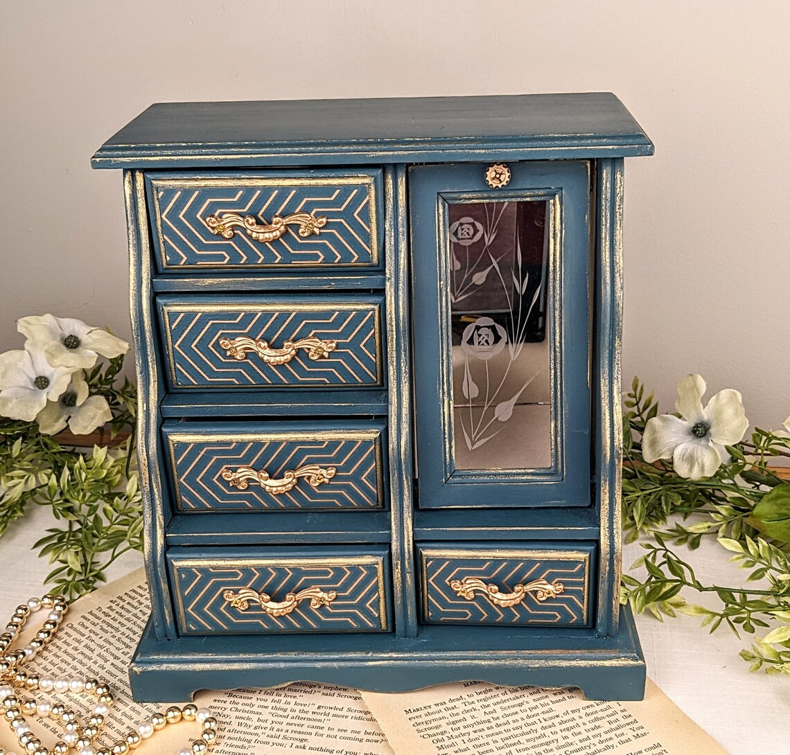 Jewelry Box Vintage Jewelry Chest Painted Jewelry Armoire Etsy