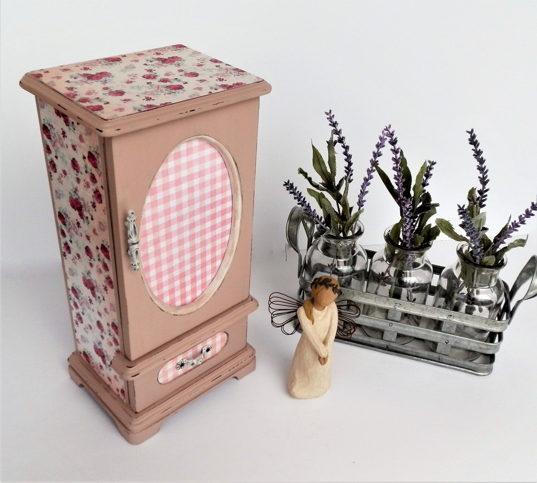 Pink Jewelry Box, Girls Jewelry Armoire, Upcycled Pink Jewelry Box