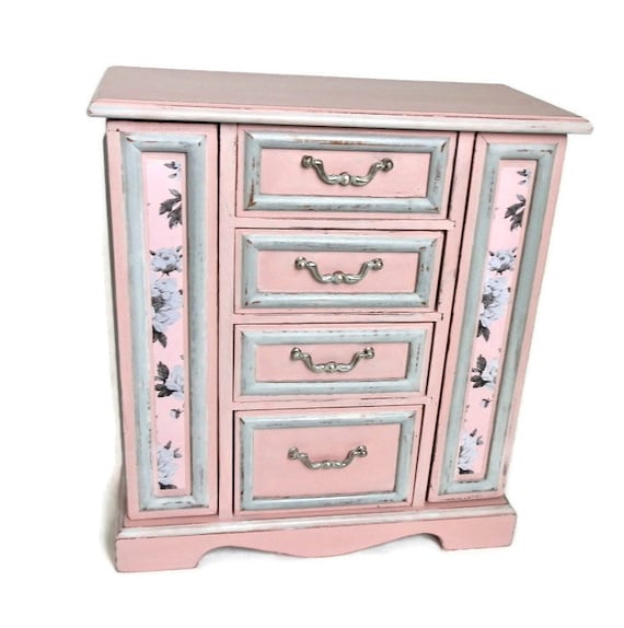 Ladies Jewelry Box Pink Grey Girls Hand Painted Chest Ladies Jewelry Box Pink Grey Girls Hand, Hand Painted Jewelry Armoire