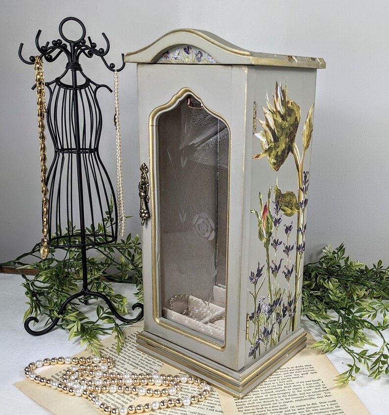 Tall Painted Jewelry Box Necklace Storage Jewelry Armoire Etsy