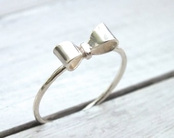 Sterling Silver Bow Ring, Silver Ribbon Ring, Bow Stacking Ring, 925 Bow Ring, Dainty Silver Ring