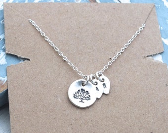Sterling Silver Family Tree Necklace, Tree of Life, Family Tree Pendant, Custom Tree Necklace, Personalised Tree Pendant, Initial Leaf Charm