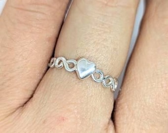 Sterling Silver Heart Ring, Valentines Heart Ring, Silver Heart Ring, Intertwined Heart Ring, Infinity Ring