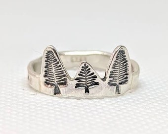 Forest Tree Ring, Silver Tree Ring, Wilderness Tree Ring, Pine Tree Ring, Forest Ring